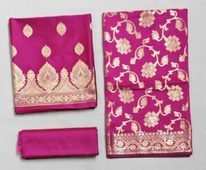 Magenta Semi Silk Banarasi suit with Zari work and Jaal Dupatta