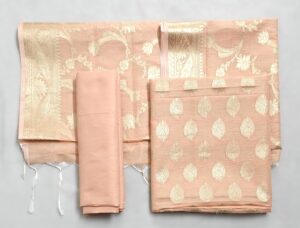 Pastel Peach Linen Banarasi suit with Zari work