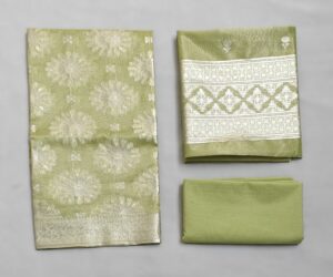 Pastel Green Banarasi Handloom Cotton Tissue suit with Zari work