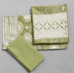 Pastel Green Banarasi Handloom Cotton Tissue suit with Zari work