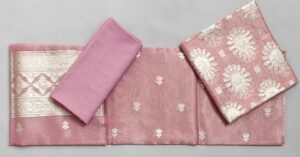 Pastel Pink Banarasi Handloom Cotton Tissue suit with Zari work