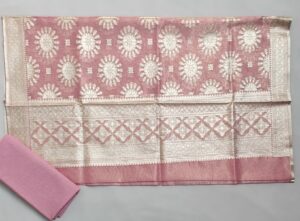 Pastel Pink Banarasi Handloom Cotton Tissue suit with Zari work