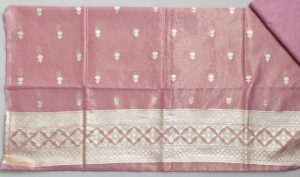 Pastel Pink Banarasi Handloom Cotton Tissue suit with Zari work