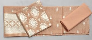 Pastel Peach Banarasi Handloom Cotton Tissue suit with Zari work