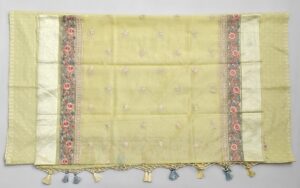 Lemon Banarasi Handloom Cotton suit with Embroidery work and Silk Dupatta