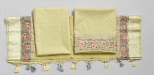 Lemon Banarasi Handloom Cotton suit with Embroidery work and Silk Dupatta