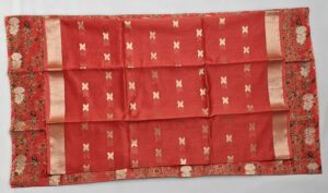 Red Banarasi Handloom Printed Chanderi Silk Suit with Zari work