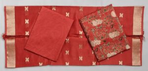 Red Banarasi Handloom Printed Chanderi Silk Suit with Zari work