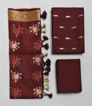 Maroon Banarasi Handloom Chanderi Silk Suit with Zari work and Embroidery dupatta