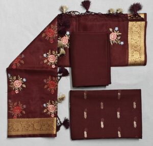 Maroon Banarasi Handloom Chanderi Silk Suit with Zari work and Embroidery dupatta