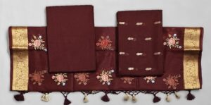 Maroon Banarasi Handloom Chanderi Silk Suit with Zari work and Embroidery dupatta