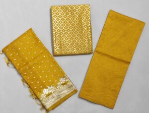 Golden Banarasi Chanderi Silk Suit with Matt lorex Zari work with Organza Dupatta