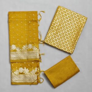 Golden Banarasi Chanderi Silk Suit with Matt lorex Zari work with Organza Dupatta