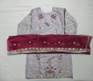 Lavender Organza Designer Embroidery Stitched Suit with Organza Contrast Dupatta