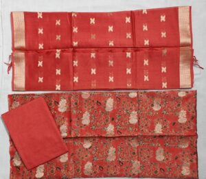 Red Banarasi Handloom Printed Chanderi Silk Suit with Zari work