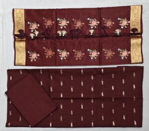 Maroon Banarasi Handloom Chanderi Silk Suit with Zari work and Embroidery dupatta