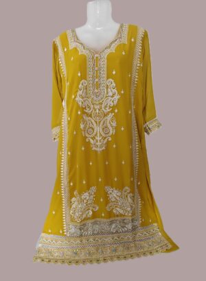 Yellow Soft Georgette Designer Embroidery Stitched Suit with Georgette Dupatta