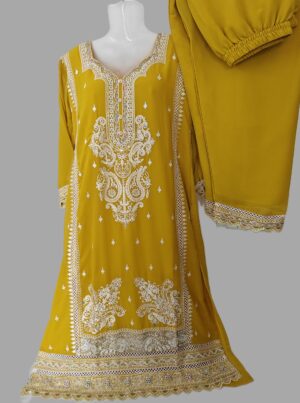 Yellow Soft Georgette Designer Embroidery Stitched Suit with Georgette Dupatta