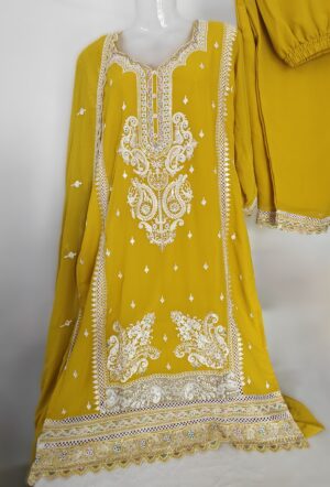 Yellow Soft Georgette Designer Embroidery Stitched Suit with Georgette Dupatta