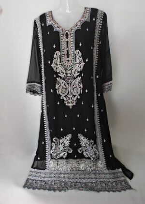 Black Soft Georgette Designer Embroidery Stitched Suit with Georgette Dupatta