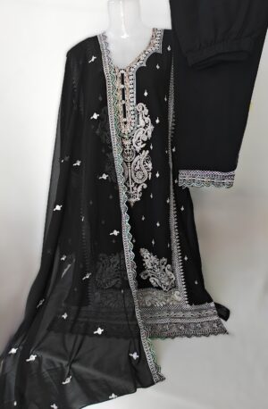 Black Soft Georgette Designer Embroidery Stitched Suit with Georgette Dupatta