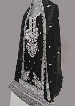 Black Soft Georgette Designer Embroidery Stitched Suit with Georgette Dupatta