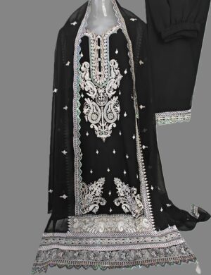 Black Soft Georgette Designer Embroidery Stitched Suit with Georgette Dupatta