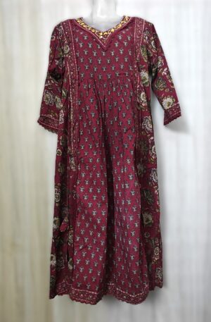 Maroon Cotton Pant Suit with Dabu Print and cotton Dupatta